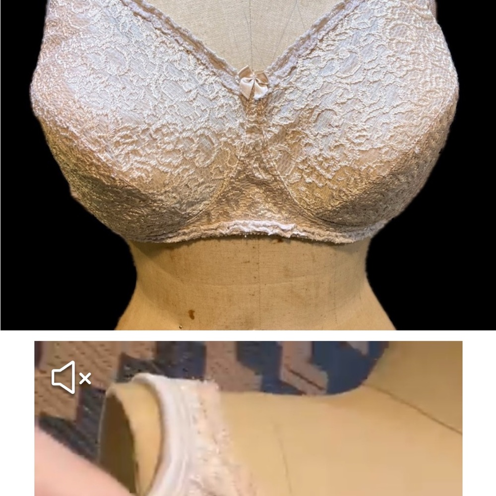 VINTAGE lace embroidered support bra beige honey wide straps 40D Playtex 18 Hour - Picture 8 of 8
